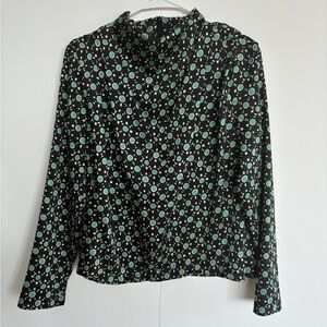 ZARA - black, green and cream geometric print high neck blouse - XS